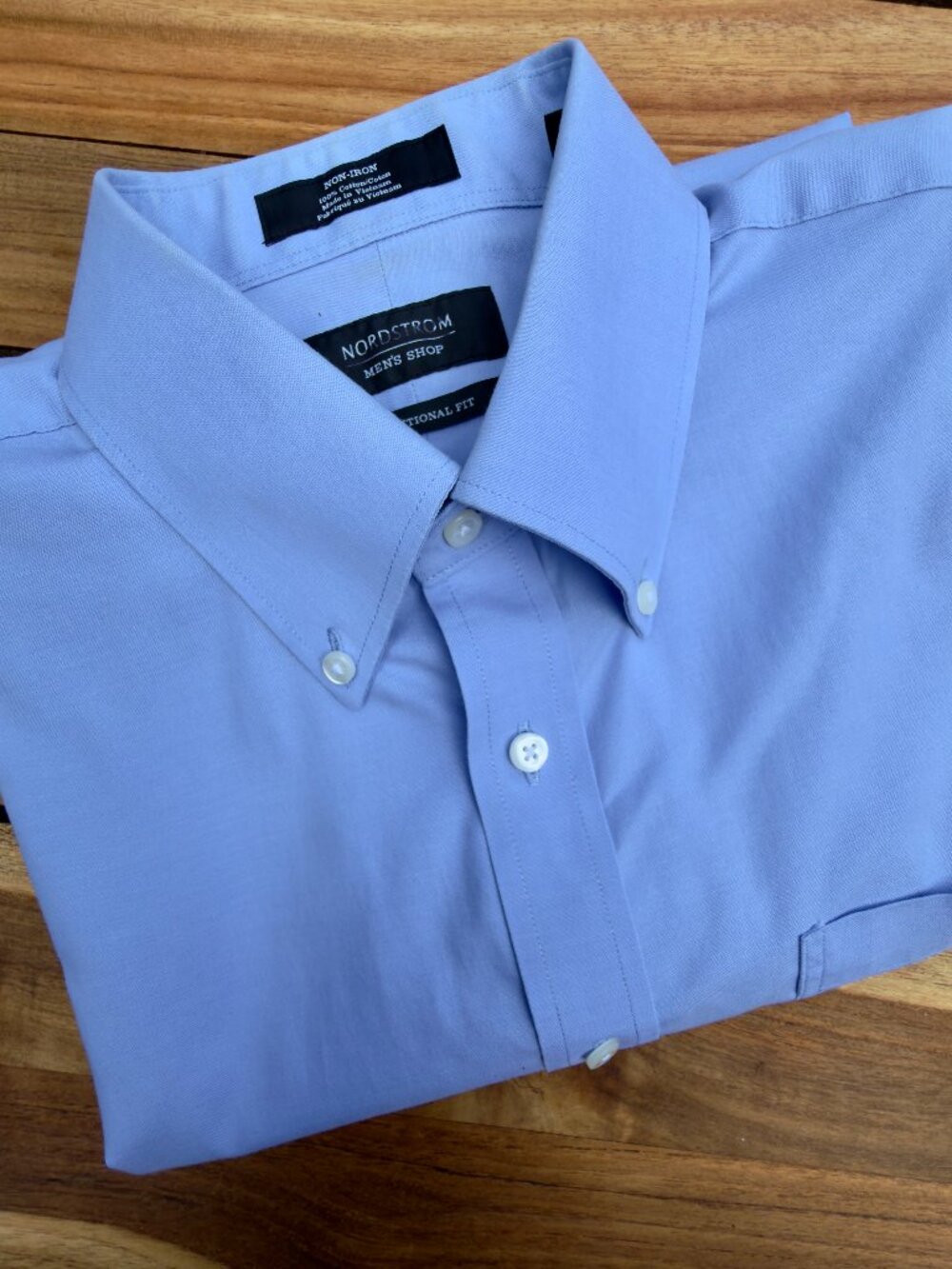 Men's Dress Shirt Blue Wrinkle-Free Cotton 16 x 33